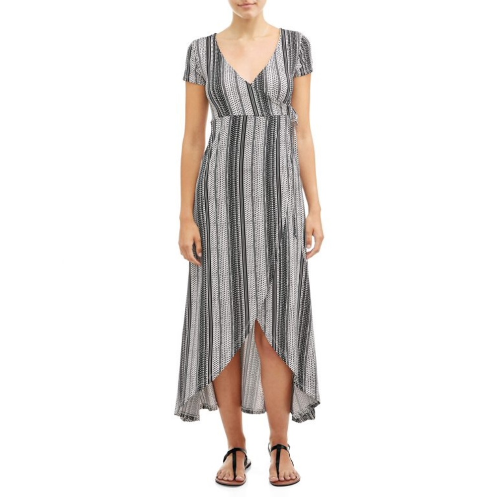 Striped High-Low Wrap Dress